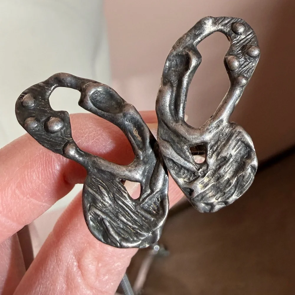 Vintage 1940's Jacob M. Oldak Sterling silver Brutalist modernist Cufflinks